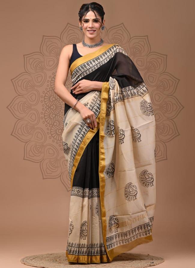 Maheshwari Silk Multi Colour Traditional Wear Block Printed Saree